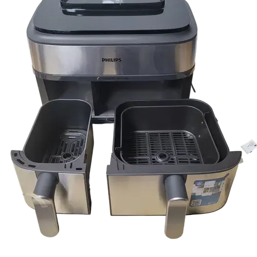 Friteuza dubla cu aer cald Philips Seria 5000, 2750 W, 9 l, 1.2 kg, 12 programe, Timer, Temperatura ajustabila 40-200 C (Argintiu)