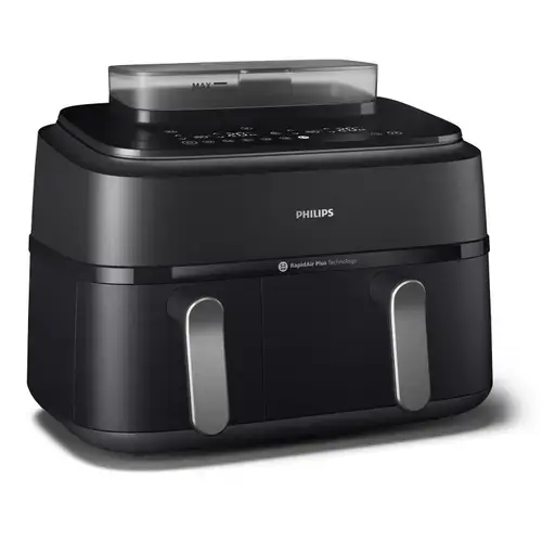 Friteuza dubla cu aer cald Philips Seria 5000 NA551/00, 9L, 12 programe, 2750 W, Rapid Air, Cos 1.4 kg, Temperatura 40-200 C (Negru)