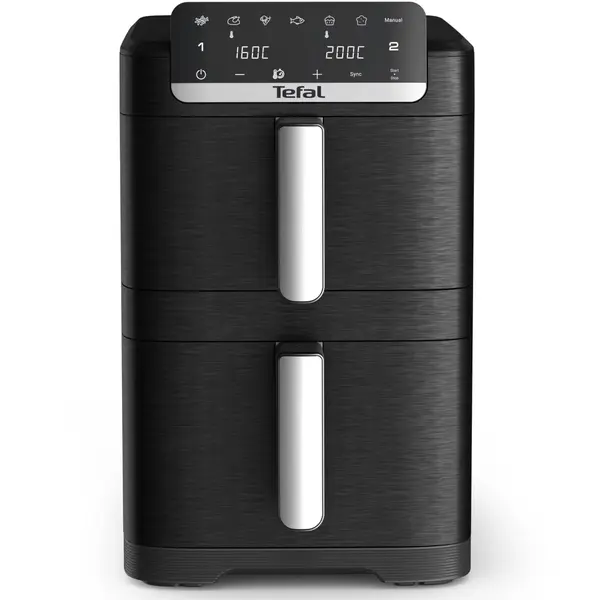 Friteuza dubla cu aer cald Tefal Easy Fry Crispy Stack EY7528E0, 2700 W, Capacitate 10 L, Temperatura ajustabila, 7 programe, 2 compartimente, Display digital