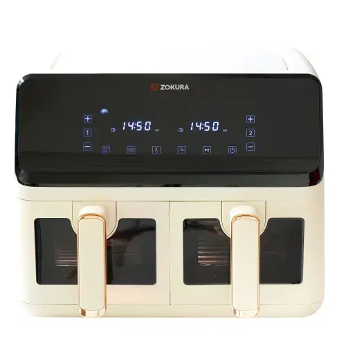Friteuza dubla cu aer cald Zokura Z1454, 8 L, 8 programe, 1350+1350 W (Bej)