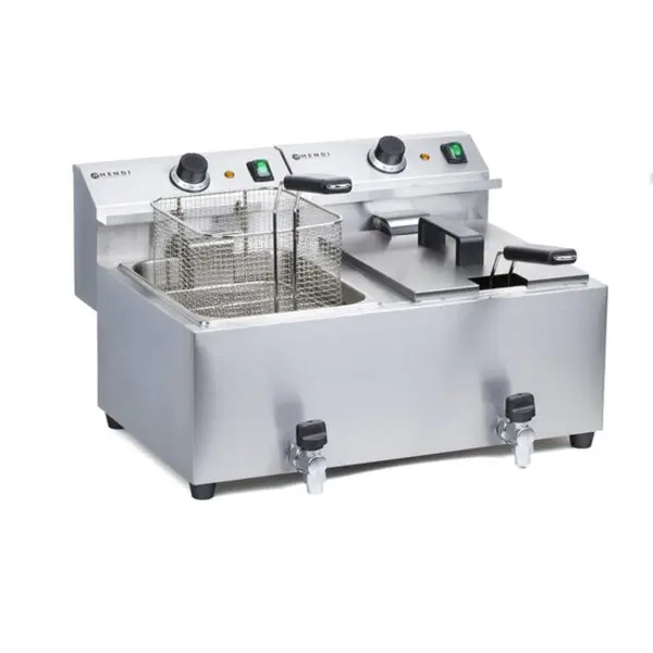 Friteuza electrica profesionala dubla Master Cook, 2x8 litri, 2x3500 W, inox, cu robinet scurgere ulei