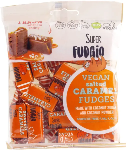 Fudge bio vegan fără gluten, caramel sărat, 150 g, Super Fudgio