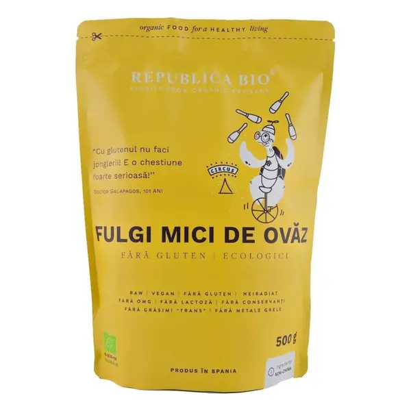 Fulgi mici de ovaz ecologici, fara gluten, 500 g, Republica Bio