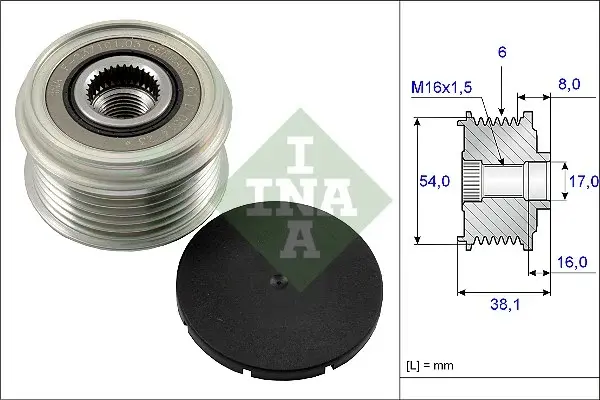 Fulie alternator ALFA ROMEO MITO; BMW Seria 1 (E87), 3 (E90), 3 (E91), 3 (E92), 3 (E93); CITROEN NEMO; FIAT 500, 500 C, 500L, DOBLO, DOBLO CARGO, FIORINO, GRANDE PUNTO, IDEA, LINEA 1.0-3.0D dupa 1998