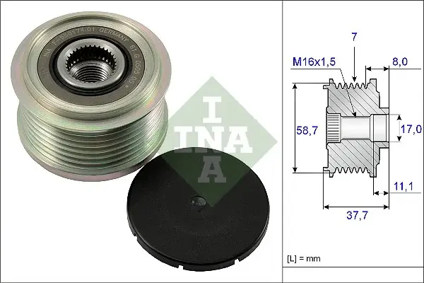 Fulie alternator FORD RANGER, TRANSIT, TRANSIT TOURNEO, TRANSIT V363; LAND ROVER DEFENDER; TOYOTA HILUX VII, HILUX VIII, LAND CRUISER 90 2.2D-3.2D dupa 2000