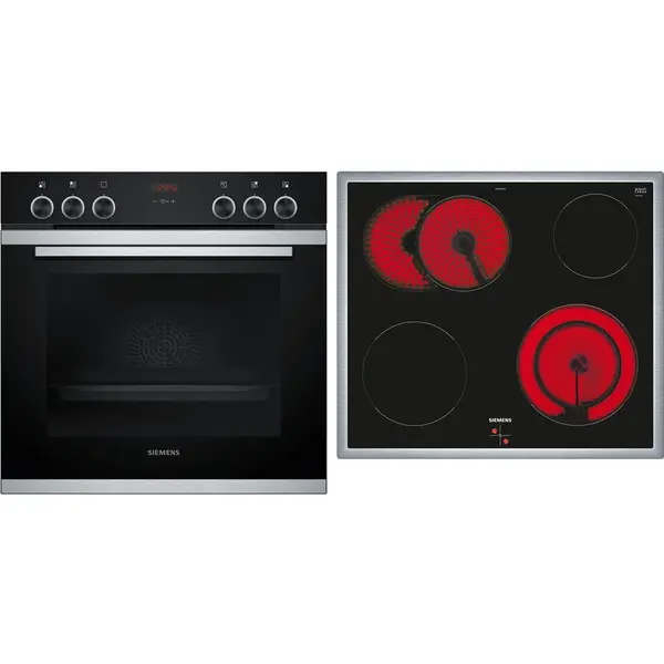 Funcții și programe de gătit SIEMENS Set aragaz incorporabil Siemens EQ311KA1ZM, format din plita ceramica cu patru zone de gatit si cuptor electric de 71 litri, negru/otel inoxidabil