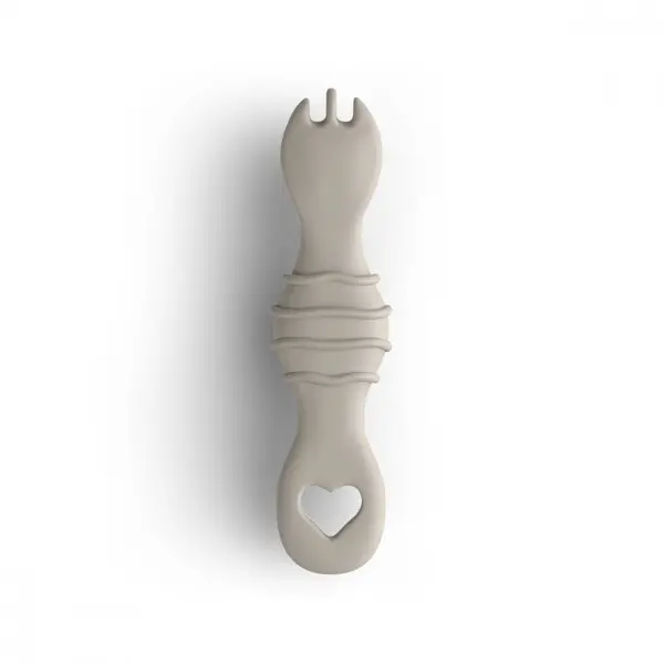 Furculita si lingura BabySteps 2 in 1 din silicon alimentar fara BPA, BPS, PVC si ftalati Cream