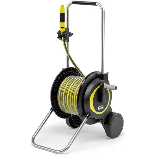 Furtun de gradina cu suport Karcher HT 3.20, 20m, telescopic, rezistent la UV, negru/galben