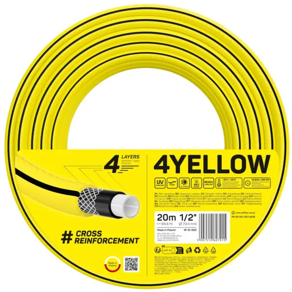 furtun pentru gradina cellfast 4yellow 1 2 , 20m, 4 straturi, protectie uv, antirasucire