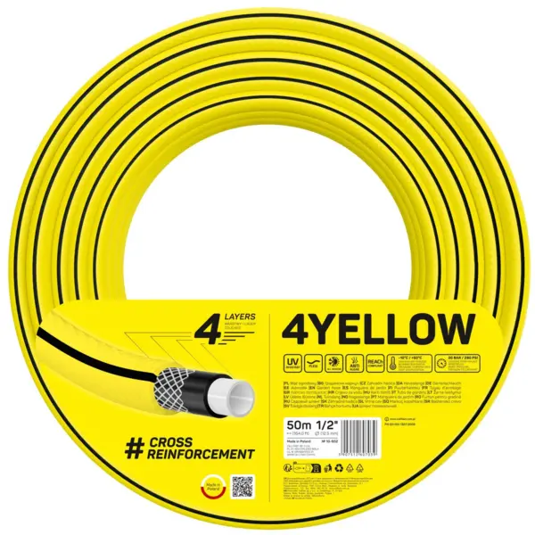 furtun pentru gradina cellfast 4yellow 1 2 , 50m, 4 straturi, protectie uv, antirasucire