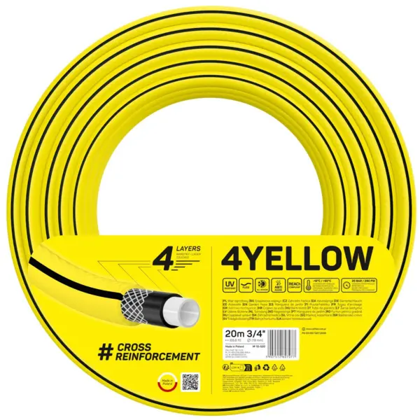 furtun pentru gradina cellfast 4yellow 3 4 , 20m, 4 straturi, protectie uv, antirasucire
