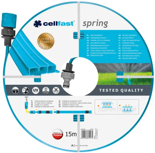 furtun pentru irigare cellfast spring 1 2 , lungime 15m, trei tuburi, duze pentru irigare