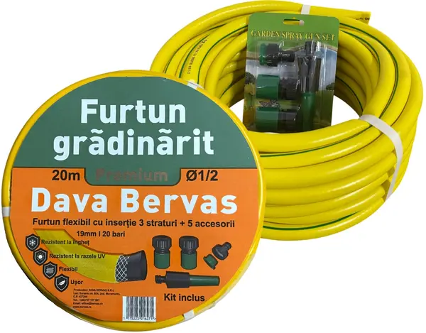 Furtun PVC Insertie Galben 20m 3/4 + 5 Accesorii