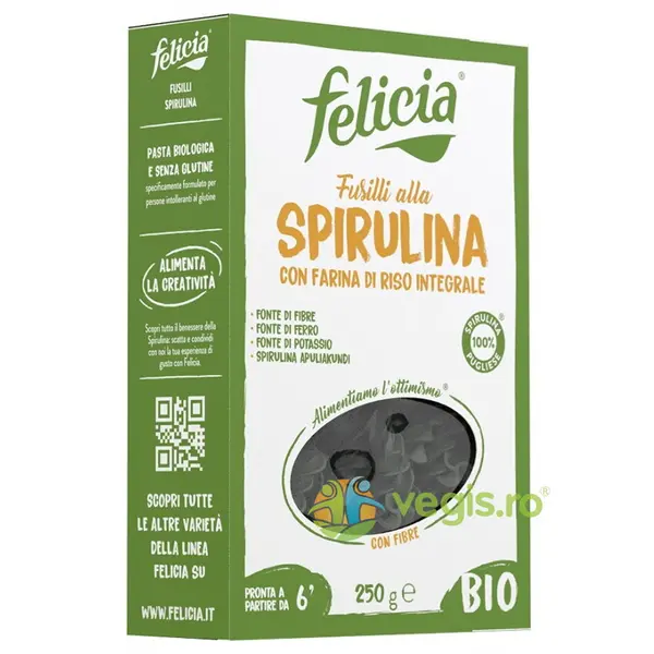 Fusilli din Orez Integral cu Spirulina fara Gluten Ecologice/Bio 250g