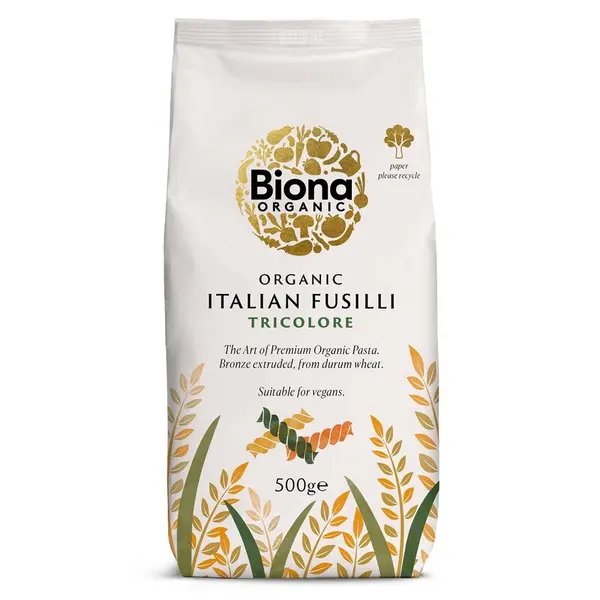Fusilli tricolore din grau dur bio 500g Biona