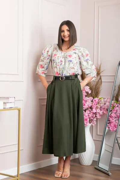 Fusta clos lunga Marissa cu buzunare functionale - Kaki