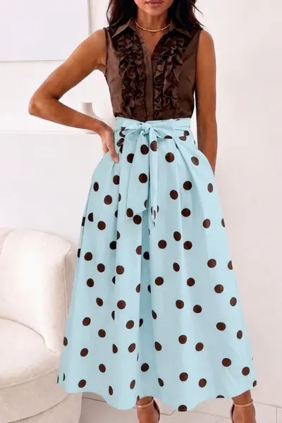 Fusta eleganta cu buline NOELIA, funda in talie si buzunare, Baby Blue, Marime S/M/L