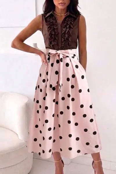 Fusta eleganta cu buline NORINE, funda in talie si buzunare, Roz, Marime S/M/L