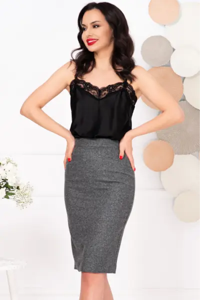 Fusta eleganta midi din lana gri
