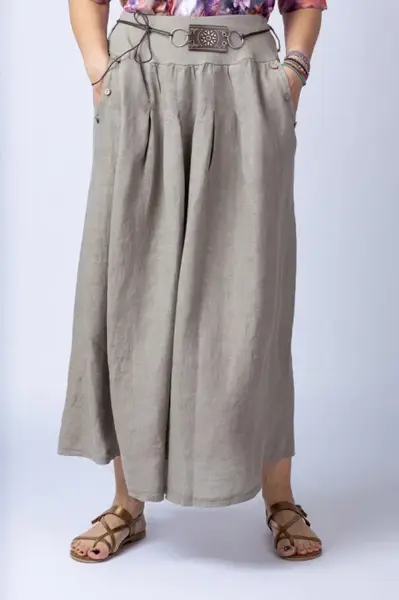 Fusta lunga casual, bej, din in, cu o curea fancy