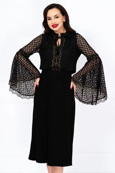 Fusta midi neagra din tricot cu talie elastica