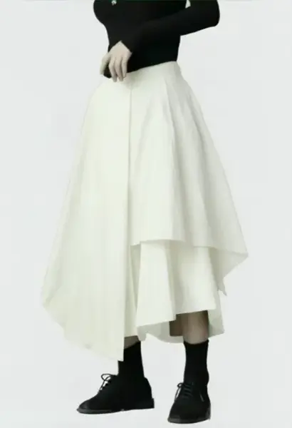 Fusta pantalon, suprapusa, asimetrica, eleganta, cu croi amplu, alba