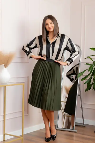 Fusta plisata Luna cu elastic in talie - Kaki