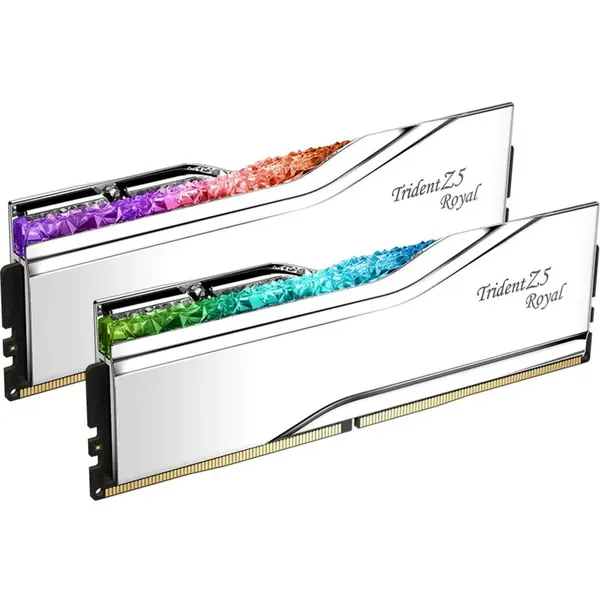 G.SKILL Kit dual memorie RAM G.Skill Trident Z5 Royal, RGB, Capacitate 32GB DDR5 (2x 16 GB), Frecventa 7600, CL - 36, Argintiu