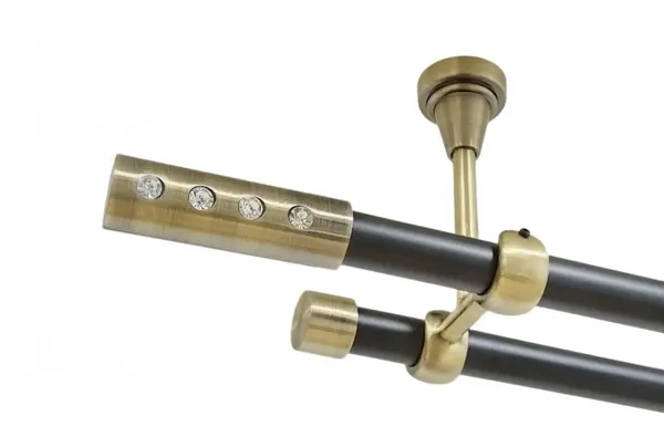 Galerie dubla allure fara inele prindere tavan 19/19 mm negru aur antic