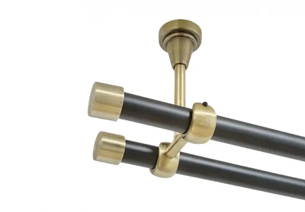 Galerie dubla capacel fara inele prindere tavan 19/19 mm negru aur antic