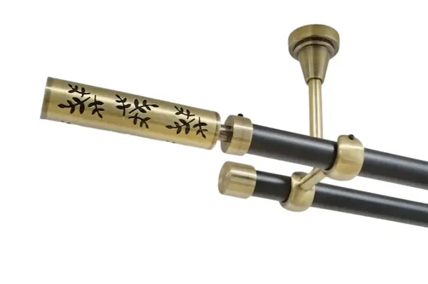 Galerie dubla flora fara inele prindere tavan 19/19 mm negru aur antic