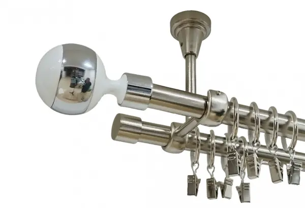 Galerie dubla kula alb prindere tavan 19 mm inox