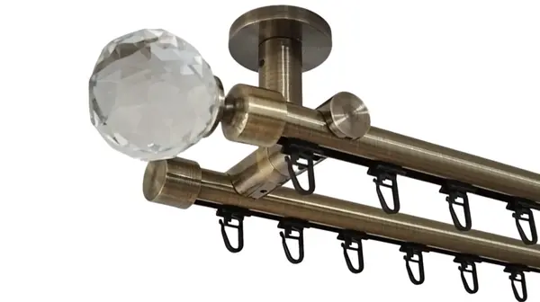 Galerie dublă KULA CRISTAL 19/19 mm aur antic – țeavă profil cu canal, prindere tavan