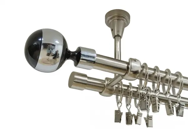 Galerie dubla kula negru prindere tavan 19 mm inox