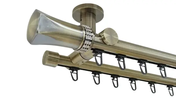 Galerie dublă Pluton Crystal 25/19 mm aur antic – țeavă profil, prindere tavan