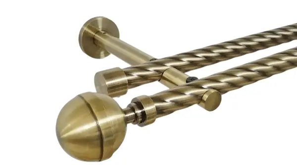 Galerie dubla twist picior universal fara inele prindere perete kula lux 19/19 mm aur antic