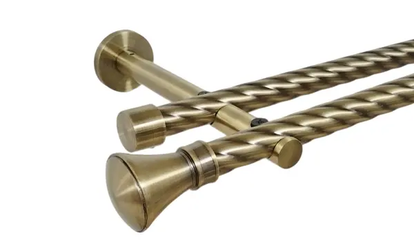 Galerie dubla twist picior universal fara inele prindere perete prince 19/19 mm aur antic