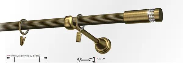 Galerie simpla striat XANTOS 19 mm - aur antic