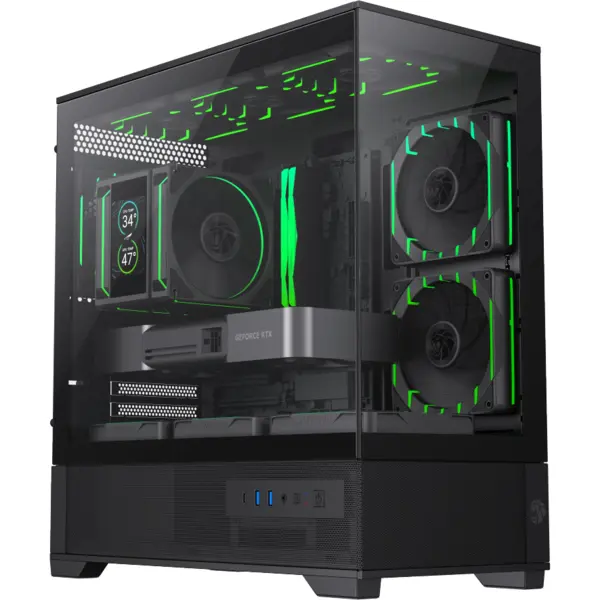 Gamemax Carcasa PC fara sursa de alimentare cu iluminare de fundal ARGB GameMax Vista 2 MB, Mini Tower, Micro-ATX, Sticla securizata, Negru