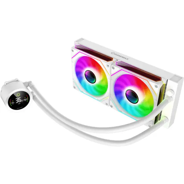 Gamemax Cooler Procesor Gamemax Iceburg 240 Digital, Compatibil Intel / AMD, Racire lichid, Iluminare ARGB, Display, Alb