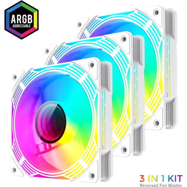 Gamemax Kit 3 Ventilatoare Gamemax KF300 alb – Racire eficienta cu iluminare ARGB spectaculoasa