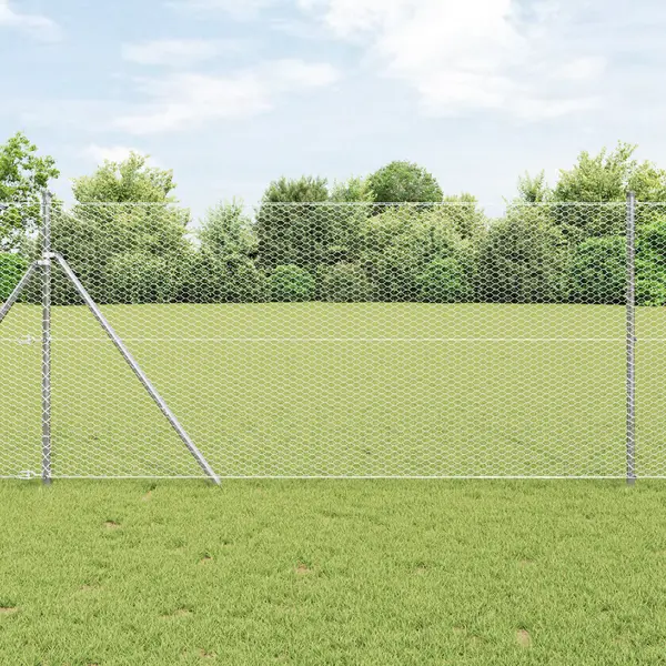 Gard hexagonal Gossi 1.4x25 m otel galvanizat, stalpi pentru gard Gossi 13 buc Ø32 mm 190 cm otel galvanizat
