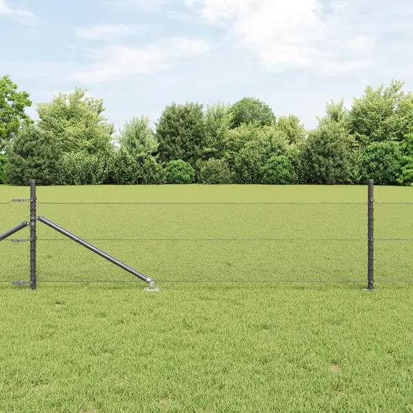 Gard hexagonal Gossi gri 0.5x10 m otel, stalpi gard Gossi cu spike 7 buc Ø32 mm 80 cm otel galvanizat