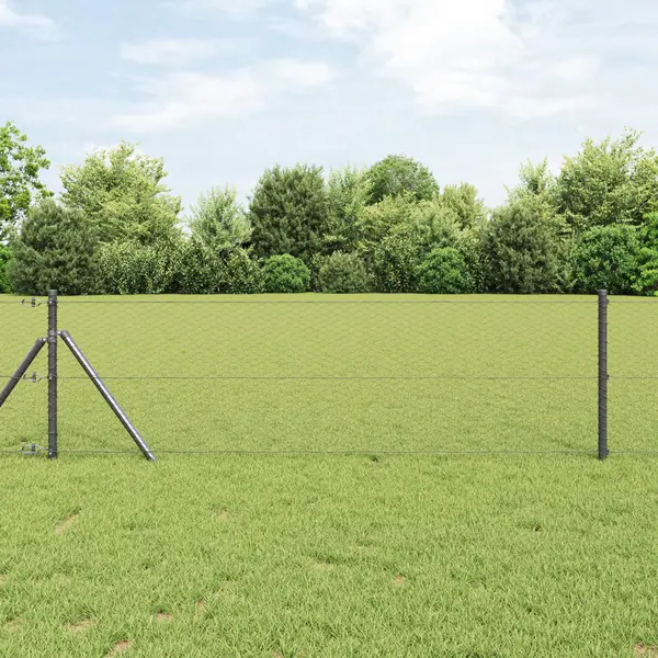 Gard hexagonal Gossi gri 0.6x10 m otel, posturi de gard Gossi 7 pcs gri Ø32 mm 100 cm otel galvanizat