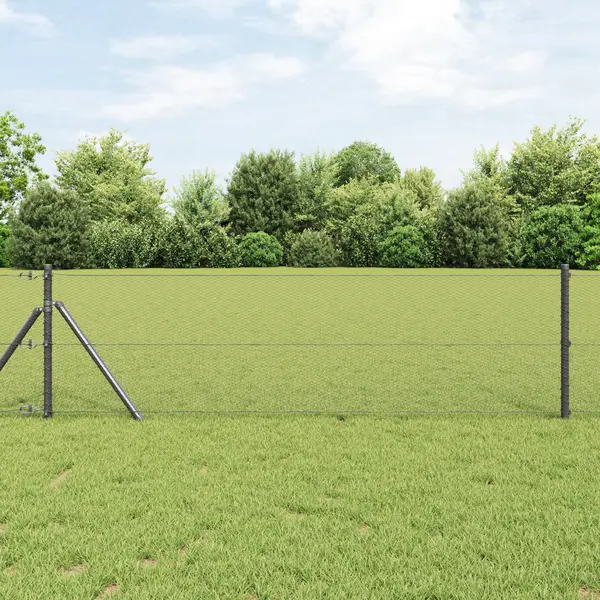 Gard hexagonal Gossi gri 0.6x10 m otel, stalpi de gard Gossi 7 buc gri Ø32 mm 100 cm otel galvanizat