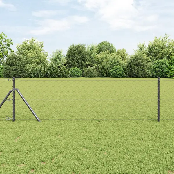 Gard hexagonal Gossi gri 0.6x10 m otel, stalpi gard Gossi 7 buc gri Ø32 mm 100 cm otel galvanizat
