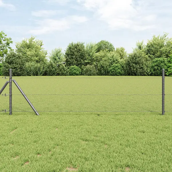 Gard hexagonal Gossi gri 0.8x10 m otel, stalpi de gard Gossi 7 buc gri Ø32 mm 120 cm otel zincat