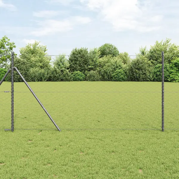 Gard hexagonal Gossi gri 1.4x10 m otel, stalpi de gard Gossi 7 buc gri Ø32 mm 190 cm otel zincat