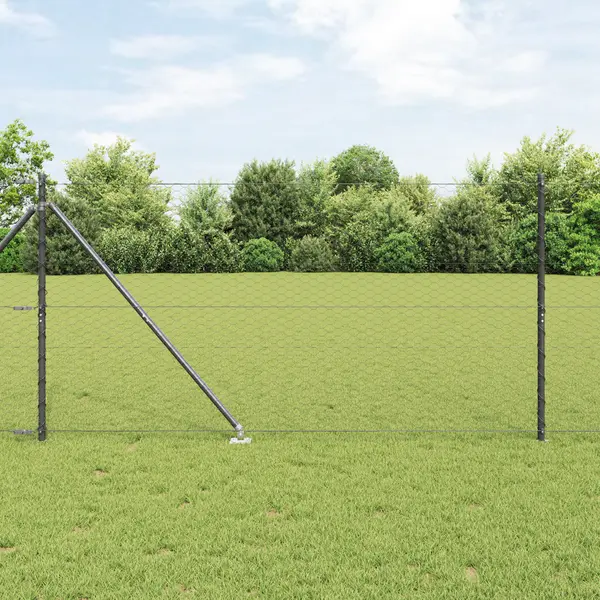 Gard hexagonal Gossi gri 1.4x25 m otel, stalpi de gard Gossi cu spike 13 buc Ø32 mm 160 cm otel galvanizat