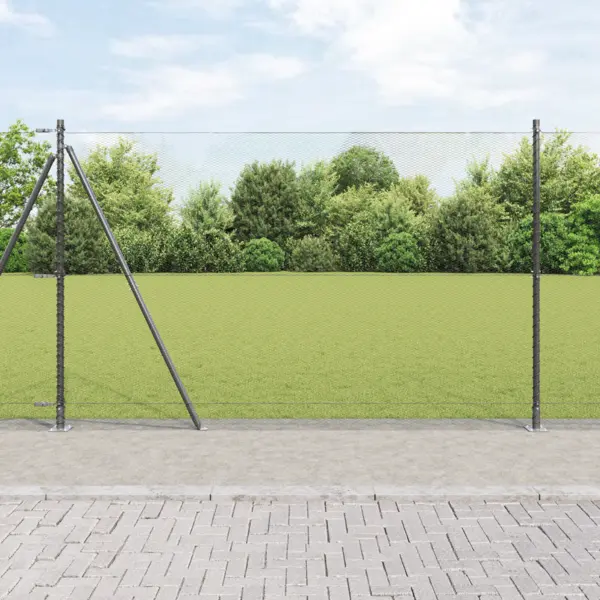 Gard hexagonal Gossi gri 1.6 x 25 m otel, stalpi de gard Gossi cu placi de baza 13 pcs Ø32mm 88.5cm otel galvanizat